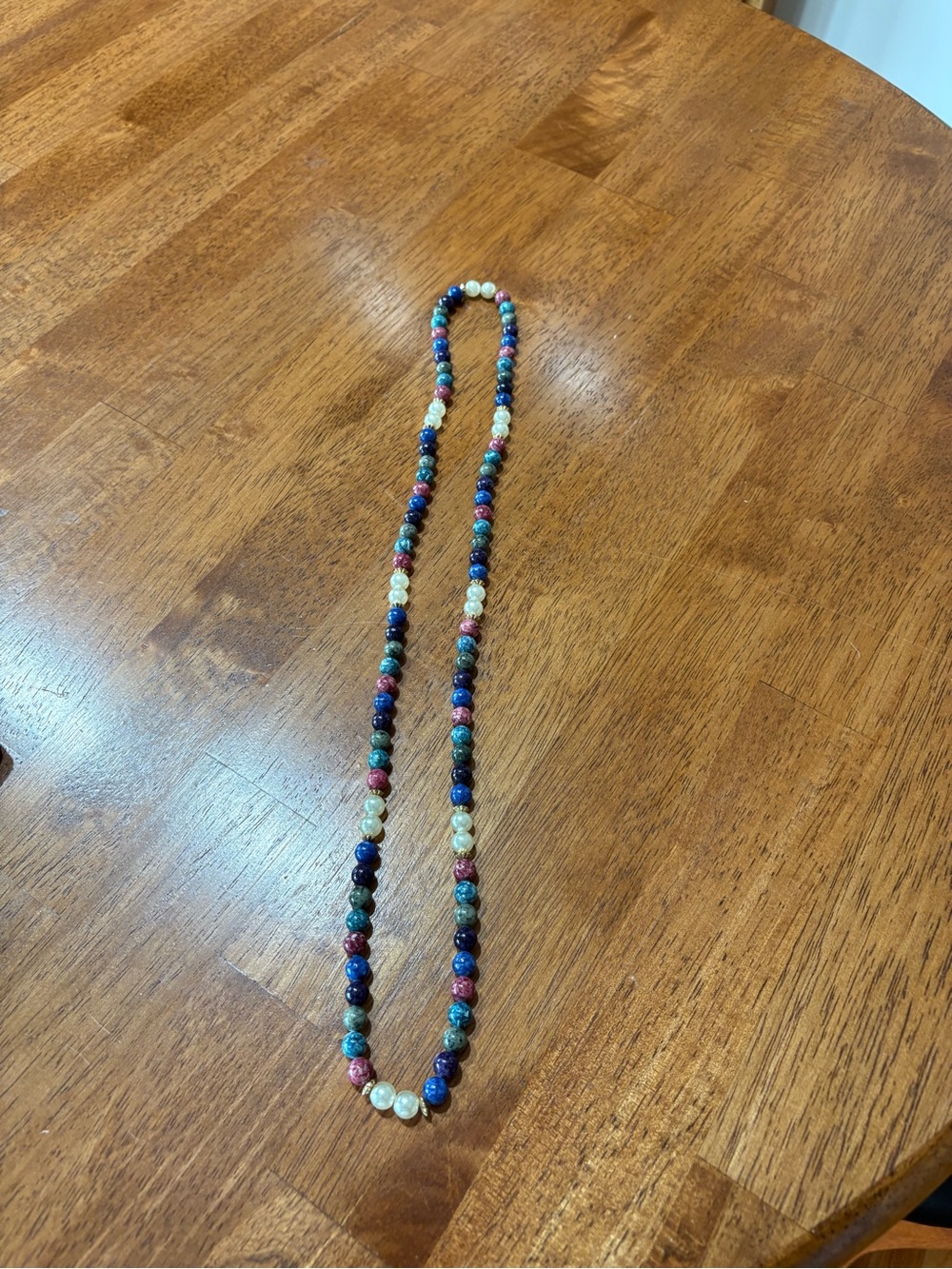 vintage multicolored gemstone and faux pearl beaded necklace